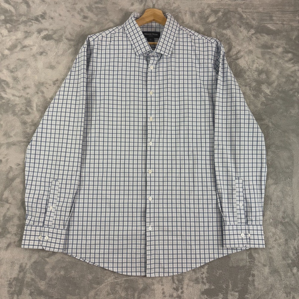 Mizzen & Main Leeward Shirt Mens 2XL Blue White Red Plaid Trim Fit USA